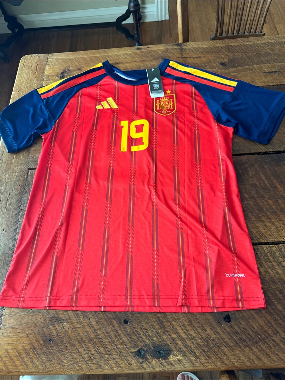 adidas Red and Navy Spain #19 Kids Soccer Jersey
